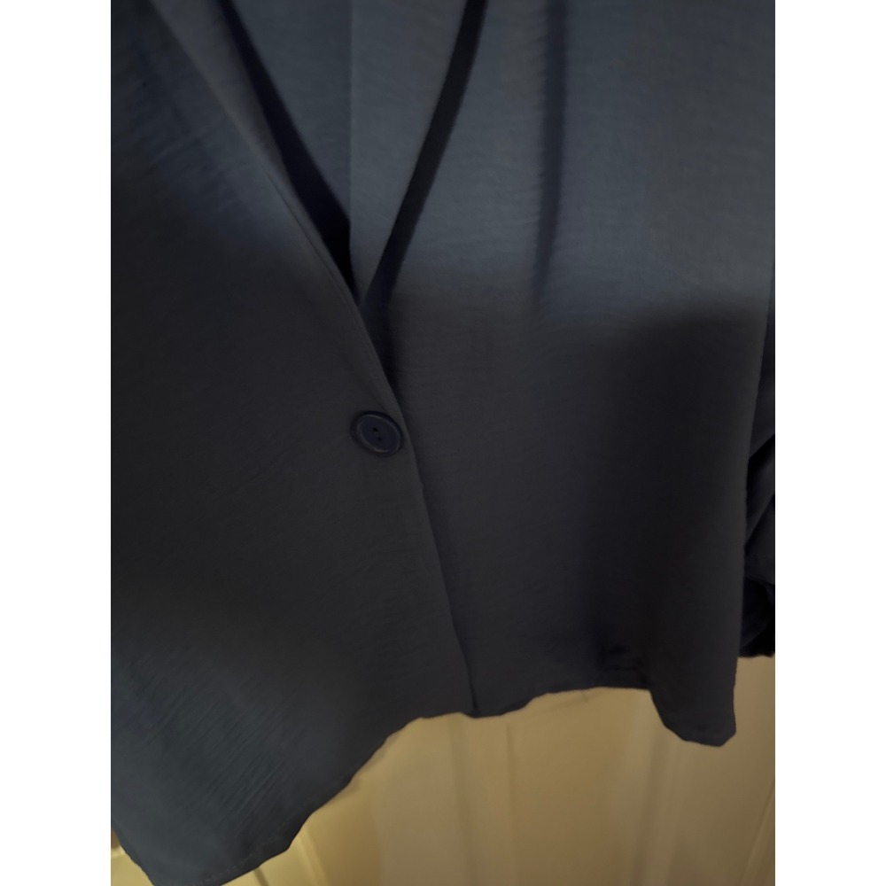 Elizabeth & Nicole Blue Ruched Sleeve Blazer Single Button NWT medium office - Picture 3 of 5
